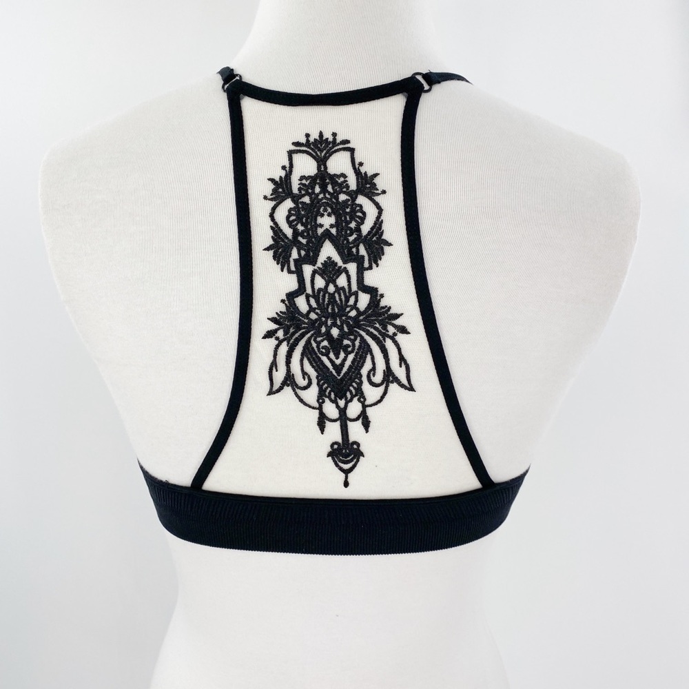 Floral Tattoo Embroidered Mesh Racerback Bralette - Picture 9 of 12
